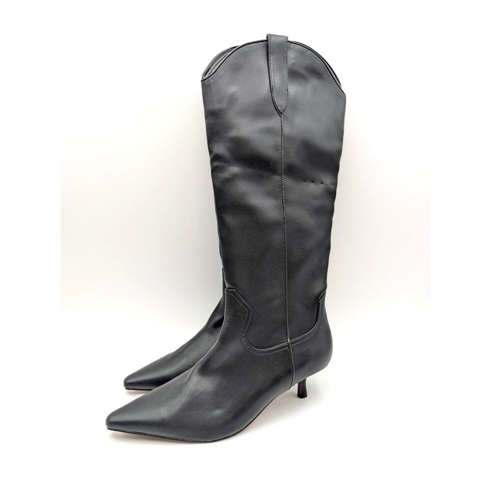 Steven New York Britt Knee High Western Boots Women's Black Size US9.5M EU40